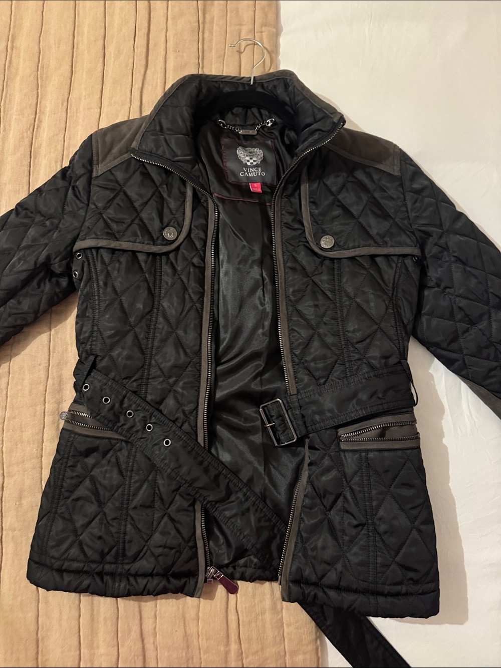 Vince Camuto Black Quilted PufferBelted Jacket